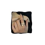 Hanfluenve Safety Pin Ring for Women Cubic Zirconia Rings Chunky Open Rings Fashion Gold/Silver Plated Ring Hypoallergenic Stackable Rings Shine Star Crystal Rings for Women Gift