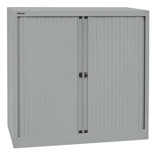 BISLEY Rollladenschrank EuroTambour, 2 Fachböden, 2,5 OH, Metall, Sl355 Rollladen/Korpus Silber, 43 x 100 x 103 cm