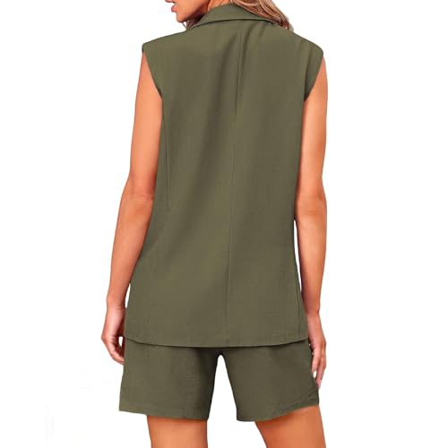 Women Summer 2 Piece Outfits Casual Sleeveless Blazer Vest Shorts Sets Double Breasted V Neck Office 2 Piece Set2