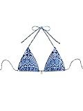 SOLY HUX Women's Triangle Bikini Tops Halter String Bathing Suit Tops Sexy Swimsuit Top Blue and White Medium