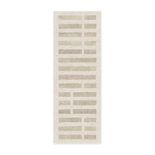 RUGGABLE Machine Washable Runner Rug – Founders Laine Ivory & Natural 2.5x7, Stain-Resistant, Non-Slip Standard Pad – Washable Rug for Hallway, Entryway, Living Room & Kitchen