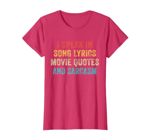 I Speak in Movie Quotes Lyrics and Sarcasm Vintage T-Shirt, Women, Red Heather, Small
