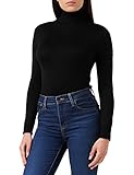 Weiche Viskose Qualität ONLY Basic Strickpullover Einfarbiger Rollkragen Knitted Stretch Sweater Langarm Rundhals Shirt ONLVENICE, Farben:Schwarz-2,Größe Damen:XS