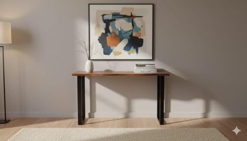 Image of Solid Sheesham Wood Console Table for Living Room | Entryway Hallway Sofa & Fish Tank Table | Handcrafted Wooden Accent Furniture for Foyer Corridor & Behind Couch | Light Walnut Finish