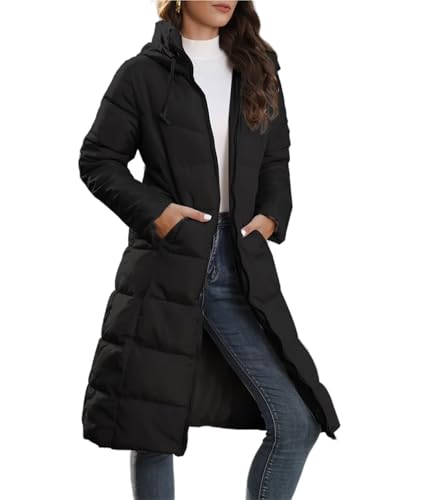 Women's Winter Thickened Coat Fasion Hooded Outdoor Puffer Jacket Mid Length Solid Color Warm Coat