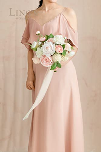 Ling's Moment Garden Blush 7 Inch Artificial Flowers Wedding Bouquet For Bridesmaids,Set Of 4, Bouquets For Bride,Wedding Arch Flowers,Bridal Shower,Centerpiece #TOP2