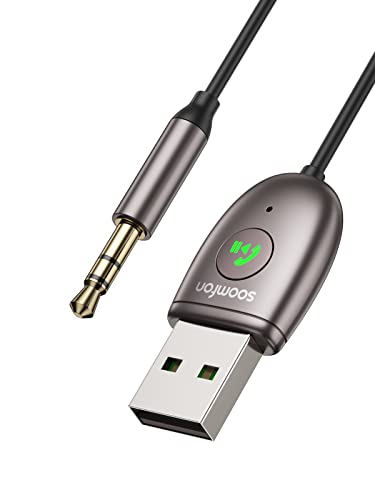 Récepteur Bluetooth 5.3 Voiture avec Bouton Multifonction - SOOMFON Prise Jack 3,5mm USB Adaptateur Audio avec Microphone pour Haut-parleurs, stéréo Domestique, appels Mains Libres Cover