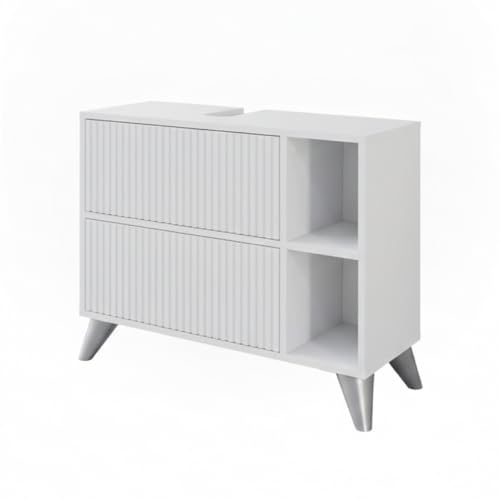 Vicco Waschbeckenunterschrank Leano, Weiß, 80 x 62 cm mit 2 Schubladen, zur Aufbewahrung von Badutensilien und Handtüchern geeignet