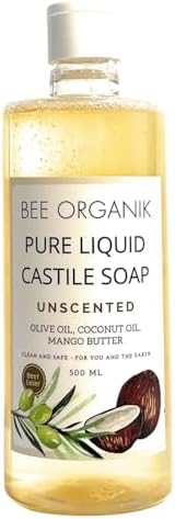 Pure Liquid Castile Soap Unscented | Multi-purpose Hand Body Hair Home | Baby and Pet Safe | Natural Organic Safe 475ml