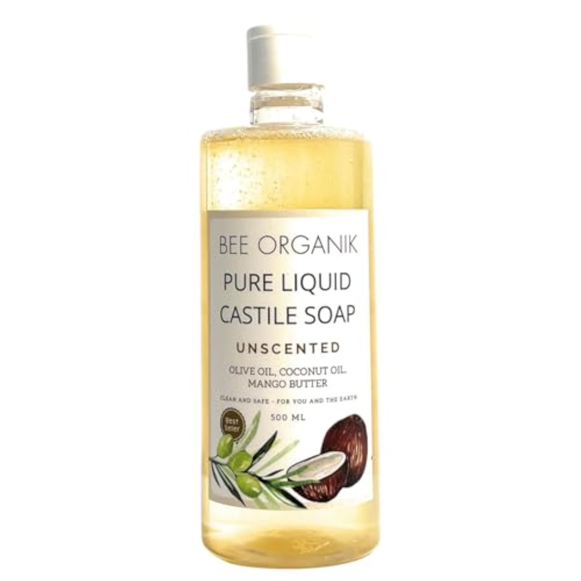 Liquid Castile Soap 500ml, Unscented and Gentle