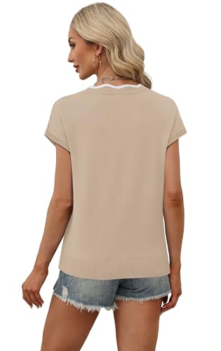 Image of WIHOLL Womens Summer Tops Cap Sleeve Sweater V Neck Shirts Beach Vacation Clothes Business Casual Fashion Clothing