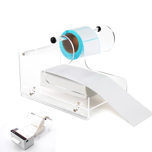 Acrylic Label Holder for Thermal Printer, Non-Slip Sticker Holder for Rolls & Fan-Fold Labels, Fits MUNBYN, Rollo, Shipping Label Roll Holder with Cable Management & Rubber Feet