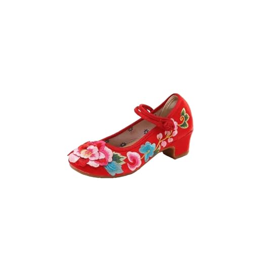 Escarpins Cheongsam rouges en flanelle de coton brodé taille 39.5