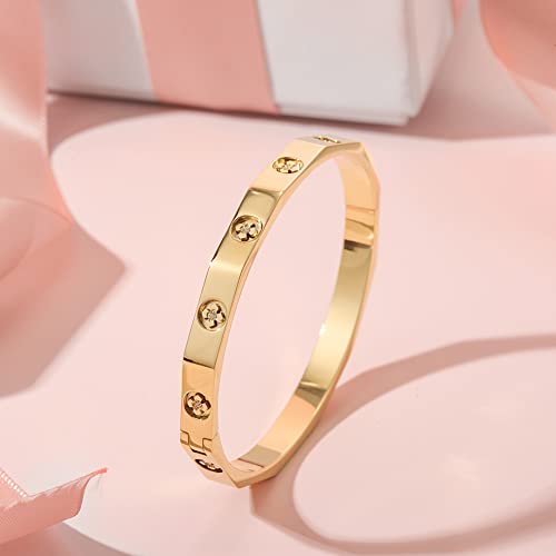Wistic Gold Bangle Bracelet For Women Four Leaf Clover Polished Chunky Stainless Steel Gold Plated Bangle Jewelry For Girls Gift #TOP4