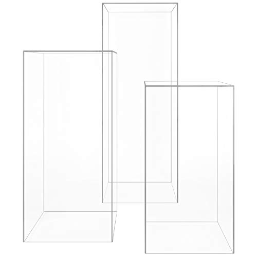 Koyal Wholesale Clear Acrylic Modern Column Pedestal Stand, 3 PC Lucite Pillars Table Display Set, Rectangle Clear Pedestal Stand, Birthday Acrylic Flower Stand Set Of 3