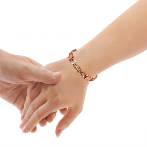 Image of Touchstone Handcrafted Braided Copper Brass Multi Layer Magnetic Hand Forged With Solid High Gauge Tibetan Minimalistic Elegance Bracelet In Two Tones For Men And Women.