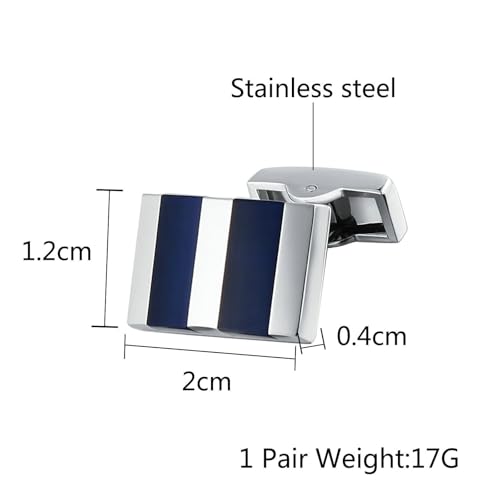 Gemelos de plata y acero inoxidable azul con circonitas para camisa de hombre 2