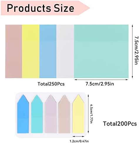 450Pcs Transparent Sticky Notes, Waterproof Colorful Clear Sticky Notes, 2 Sizes Self-Stick Sticky Note Set for Students, School, Office, Home