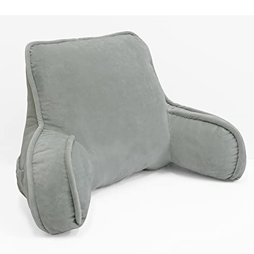 BYTIDE DIY Assembly Super Soft Velvety Backrest Reading Bed Rest Pillow with Arms & Pockets, 18" H for Sitting in Bed Couch Sofa, Back Support Cushion with Removable Cover, 20"x18"x17", Light Gray