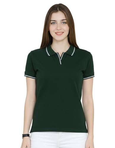 Image of Scott International Women's Cotton Polo T-Shirt | Half Sleeve Plain Collar Tee | Stylish Casual Top | Plain T-Shirt for Girls | Workwear for Office & Casual Wear