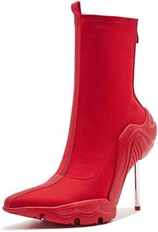 Tsrenlmln Women's Ankle Boots High Heel Boots for Women Stiletto Heel Boots Fashion Pointed Toe Ankle Booties for Women Womens Elastic Fabric 8cm Heel Pull-On High Heel Booties Red Boots for Women 7 IN