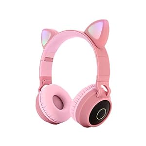HaavPoois 5.0 Draadloze Bluetooth Oortelefoon Cartoon Kat Oor LED Licht Opvouwbare Hoofdtelefoon Jongen Meisje Kinderen Dag Verjaardag (roze)