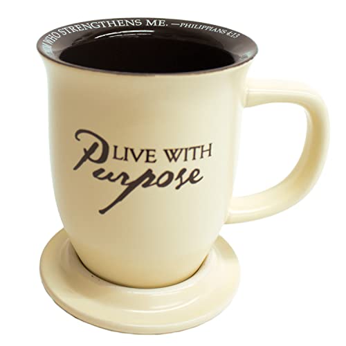 Live With Purpose Ceramic Bible Verse Mug With Lid/Coaster, Inspirational Christian Mugs, 14 Ounces, By Abbey And Ca Gift #TOP4