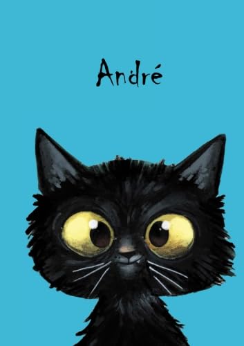 André: Personalisiertes Notizbuch, DIN A5, 80 blanko Seiten mit kleiner Katze auf jeder rechten unteren Seite. Durch Vornamen auf dem Cover, eine ... Coverfinish. Über 2500 Namen bereits verf