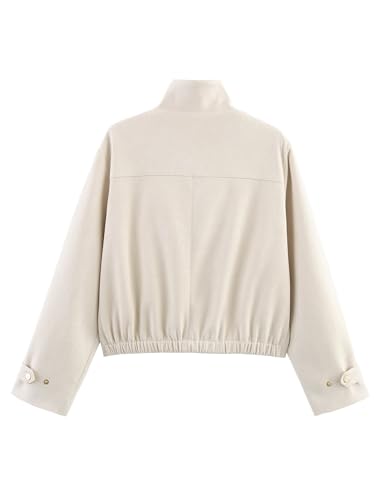 Womens Faux Suede Bomber Jackets Long Sleeve Stand Collar Zip Up Short Jacket Streetwear with Pockets2