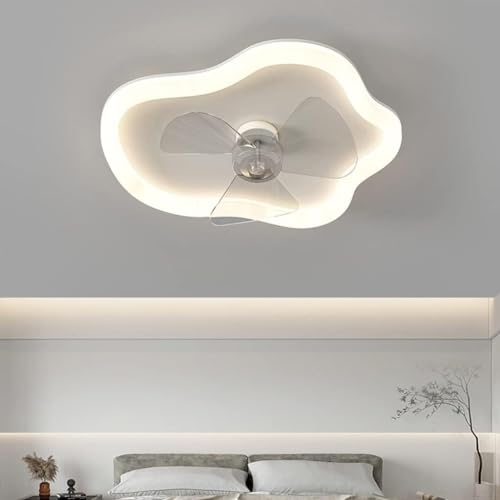 KSSTEVNBD Ventilador de techo blanco con ventilador invisible iluminado regulable y luz de techo con control remoto, luz de ventilador silenciosa temporizada, lámpara de techo inteligente moderna para