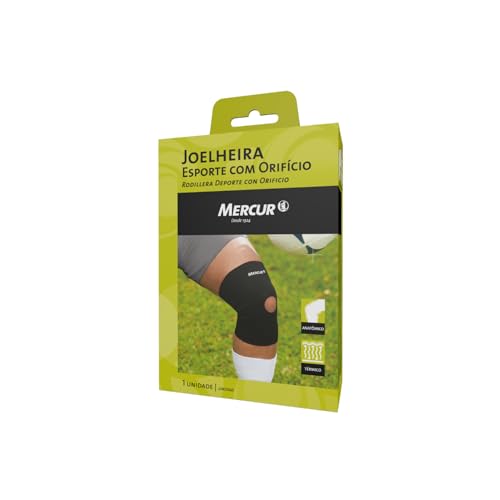 Joelheira de Esporte Elástica Com Orifício Preta Mercur - PP
