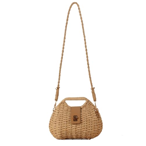 Straw Clutch Purses for Women Rattan Woven Beach Handbag Summer Purse with Detachable Strap Basket Crossbody Bag