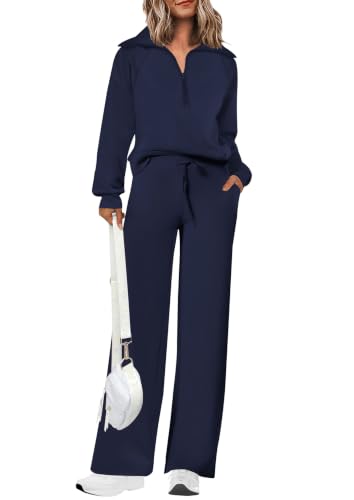 PRETTYGARDEN Women's 2 Piece Matching Lounge Set Sweatsuits | Zip Up Sweatshirt, Long Sleeve Pullover Tops, Elastic Waist Drawstring, Wide Leg Pants Pocket, Fall Tracksuit, Spring Outfits