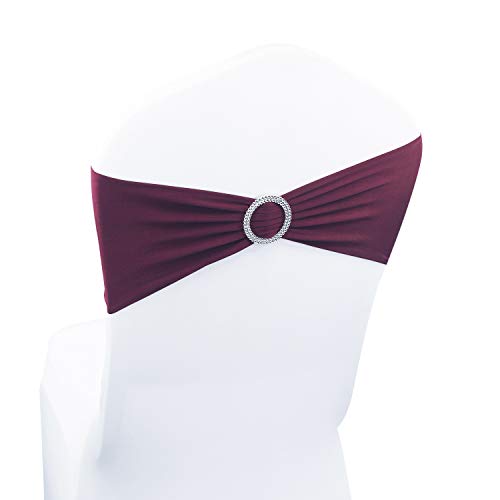 WELMATCH Burgundy Spandex Chair Bands Sashes - 50 pcs Wedding Banquet Party Event Decoration Chair Bows Ties (Burgundy, 50 pcs)