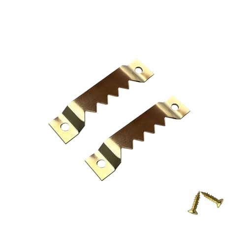 EesTeck 30 Pack Large Sawtooth Picture Hangers - Steel Picture Hanging Solutions with Screws, for Hanging Clock Paintings Artwork Frame Hooks (Gold)