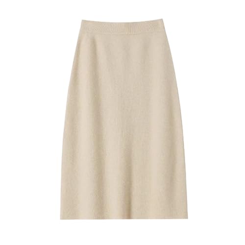Women Elastic Waist Wool Knit Skirt Solid Color High Waist Skirt Female Office A-Line Skirts