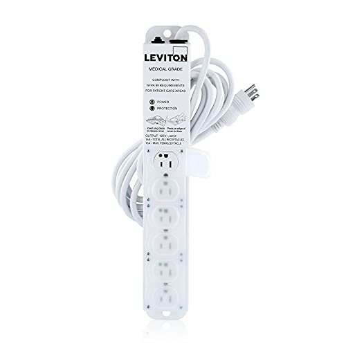 Leviton 5306M-1S5 Medical Grade Surge Protective Power Strip, 15-Amp, 125-volt, 6-Outlets, 15-Feet Cord Length