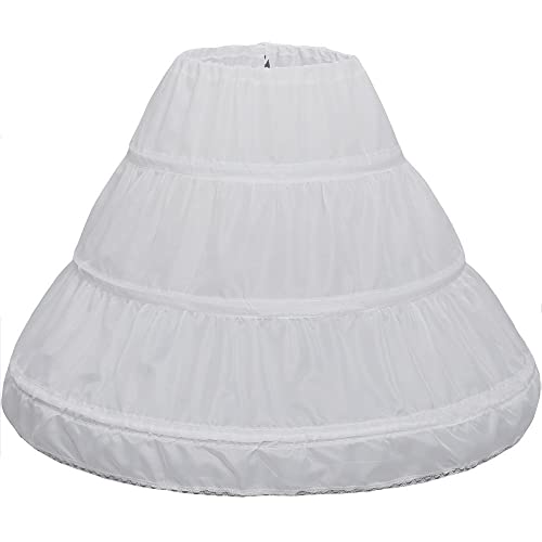 3 Hoops Petticoat Full Slips Flower Girls Crinoline Skirts Ball Gowns Drawstring Adjustable Waist Lining White