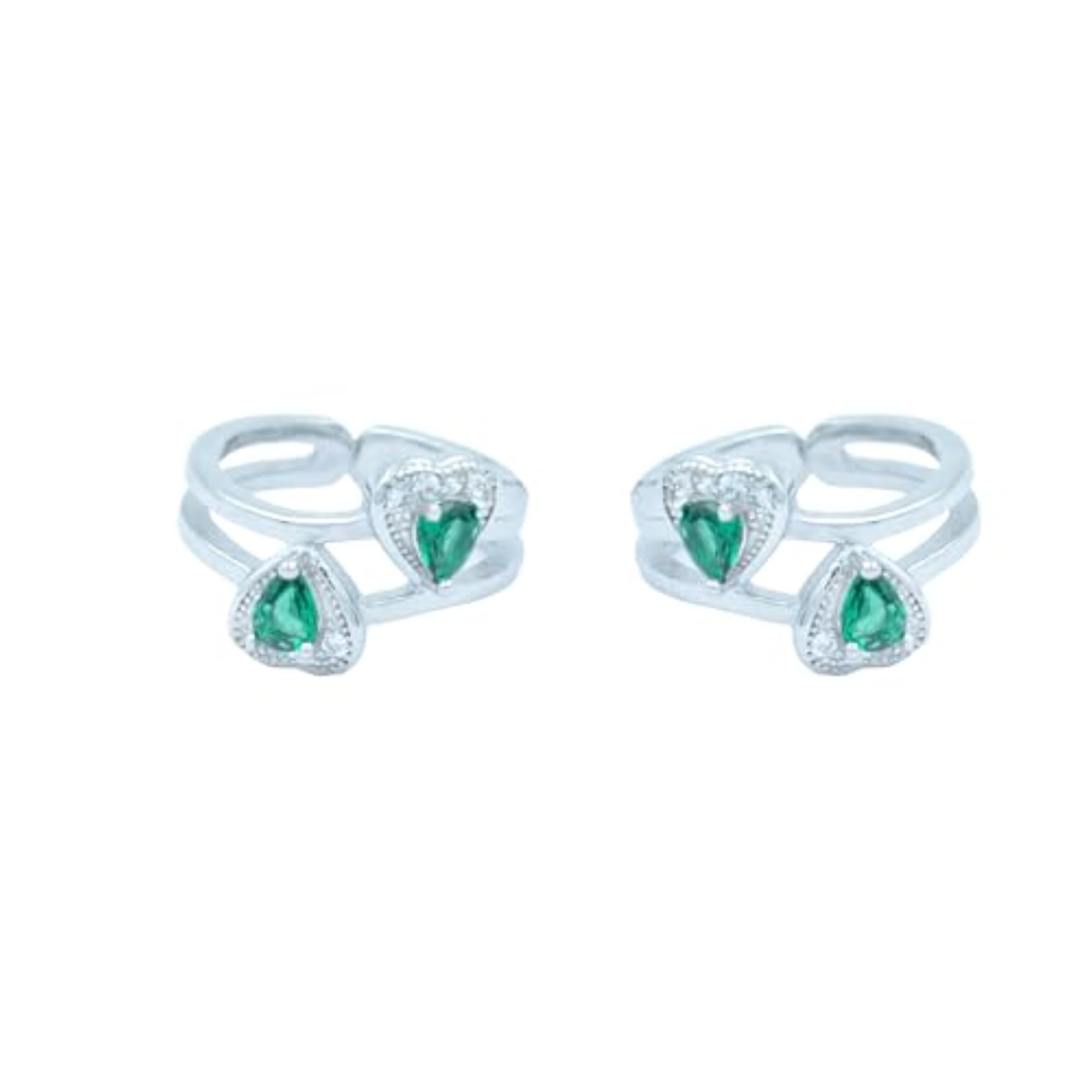 Ria Silver by 925 Sterling Silver Green Heart Toe Rings
