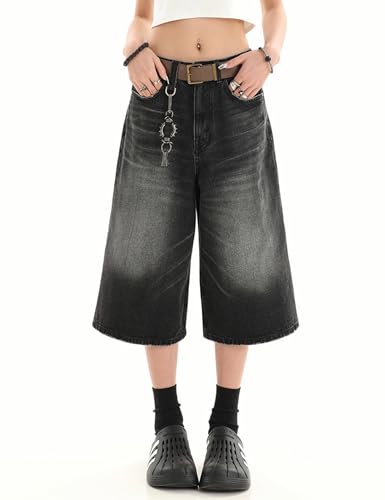 MAEHARRT Pantaloncini larghi da uomo in jeans larghi pantaloncini in denim da uomo estivi casual Jorts Y2k Hip Hop Jeans corti abbigliamento streetwear, Blu scuro, XX-Large