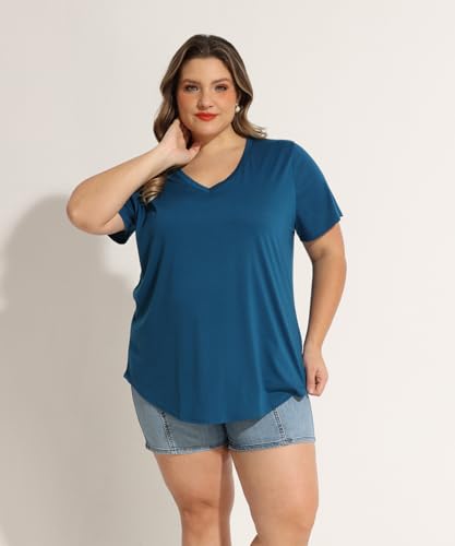 Image of RITERA Women Plus Size Tops Tie Dye V Neck Shirt Floral Camo Summer Short Sleeve Tunic Oversized Ladies Blouse XL-5XL