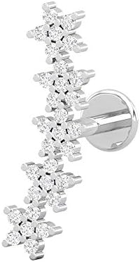 0.15 Cttw Diamond Flower Ear Climber 14K White Gold Single Piece Certified Jewelry, Curved Cartilage Earring for Women, 16G - 1.2MM