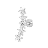 0.15 Cttw Diamond Flower Ear Climber 14K White Gold Single Piece Certified Jewelry, Curved Cartilage