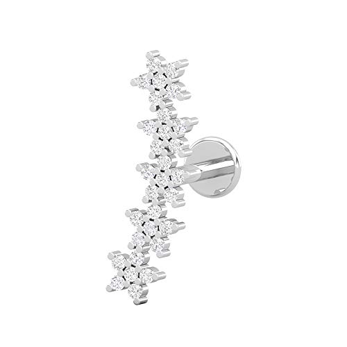 0.15 Cttw Diamond Flower Ear Climber 14K White Gold Single Piece Certified Jewelry, Curved Cartilage Earring For Women, 16G - 1.2Mm #TOP8