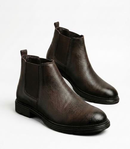 Image of Men's Synthetic Leather Lightweight Comfortable Trendy Outdoor Casual Shoes Slip On Chelsea Boots High Tops, Soft Cushioned Insole, Comfortable Fit, Trendy, Stylish Boots