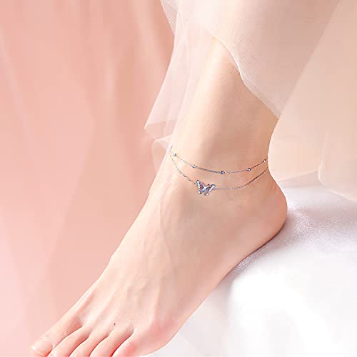 Yinshan Butterfly Anklet For Women S925 Sterling Silver Adjustable Foot Beaded Layered Ankle Bracelet Anklets Jewelry Gifts For Women Wife Girls 9 10 11 Inch #TOP3