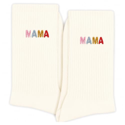 XZMBQ MAMA Embroidered Crew Socks for Women, Colorful Letter Mom Gift Sock