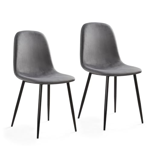 Mondeer Esszimmerstühle 2er Set, Samt Küchenstuhl mit Rückenlehne und Polsterung, Modernes, für Esszimmer Küche Wohnzimmer, Grau