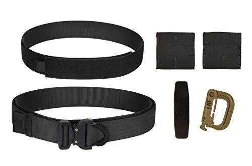 A.W.S. Inc Tactical Belt System with D-Ring / Cord Cobra Buckle, Inner Belt, 2 Molle Panels and Glove Hook (Black, S)