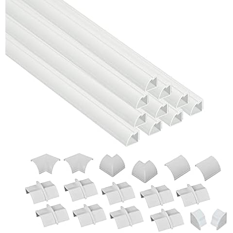 D-Line 157in White Corner Cable Concealer Multipack, Floor Wire Hider, Quarter Round Cord Cover, Organize Cords in Corners, Floor Molding - 10x 15.7in Lengths & Accessories Cover